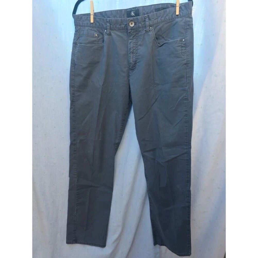 Calvin Klein Men's Size 34x30 Slim Fit 5-Pocket Pants Charcoal Gray Twill Chino